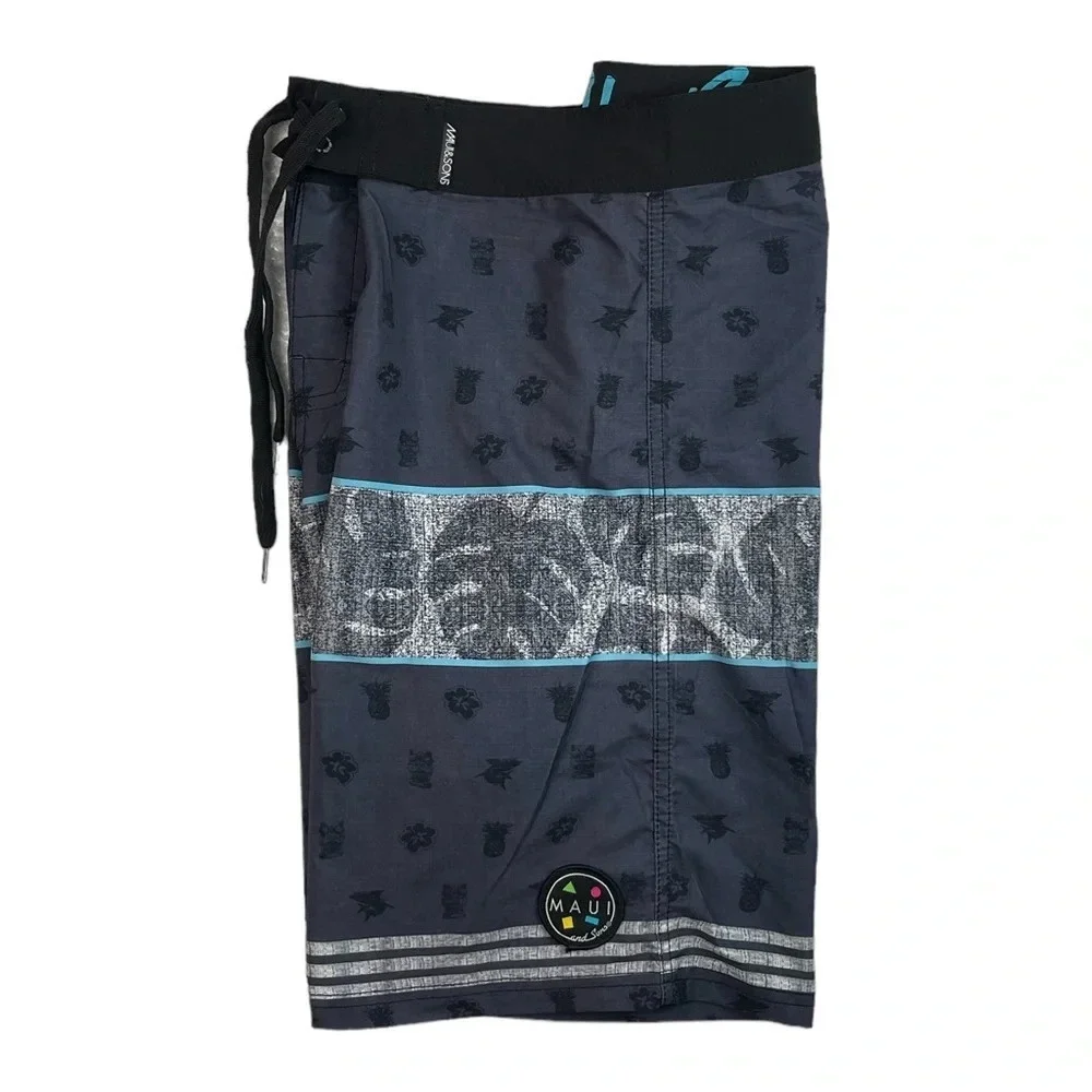 SH661 Mens Maui & Sons Black Shark 4 Way Stretch Beach Board Shorts 34